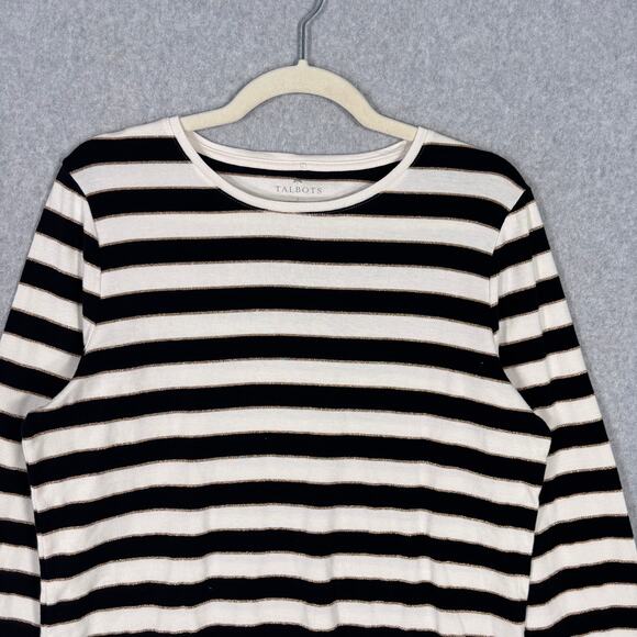 Talbots Shirt Large Cream Gold Metallic Pima Cotton Basic Layer Yacht Sailor - Picture 2 of 9